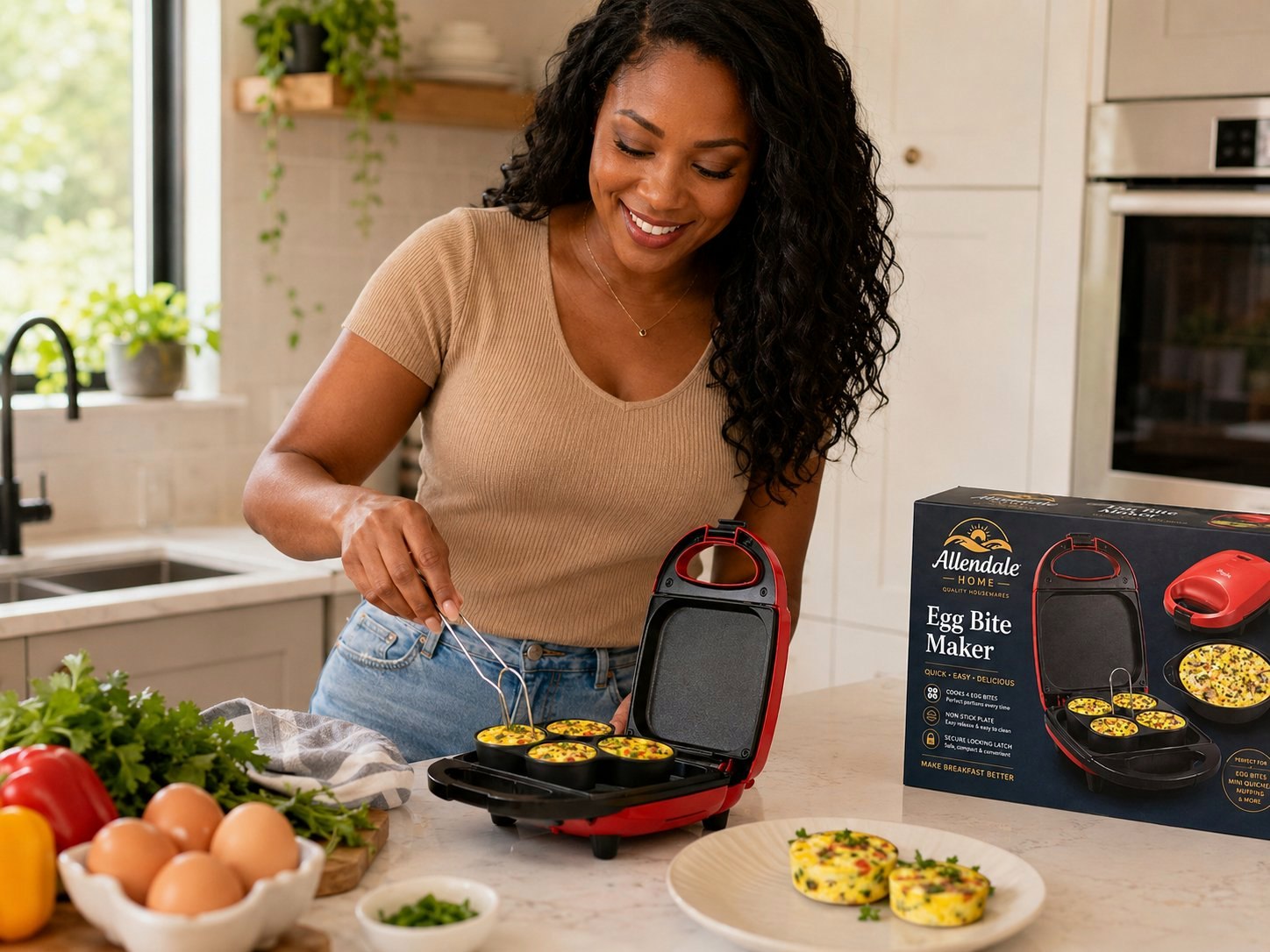 Woman cooking with Allendale Home Egg Bite Maker