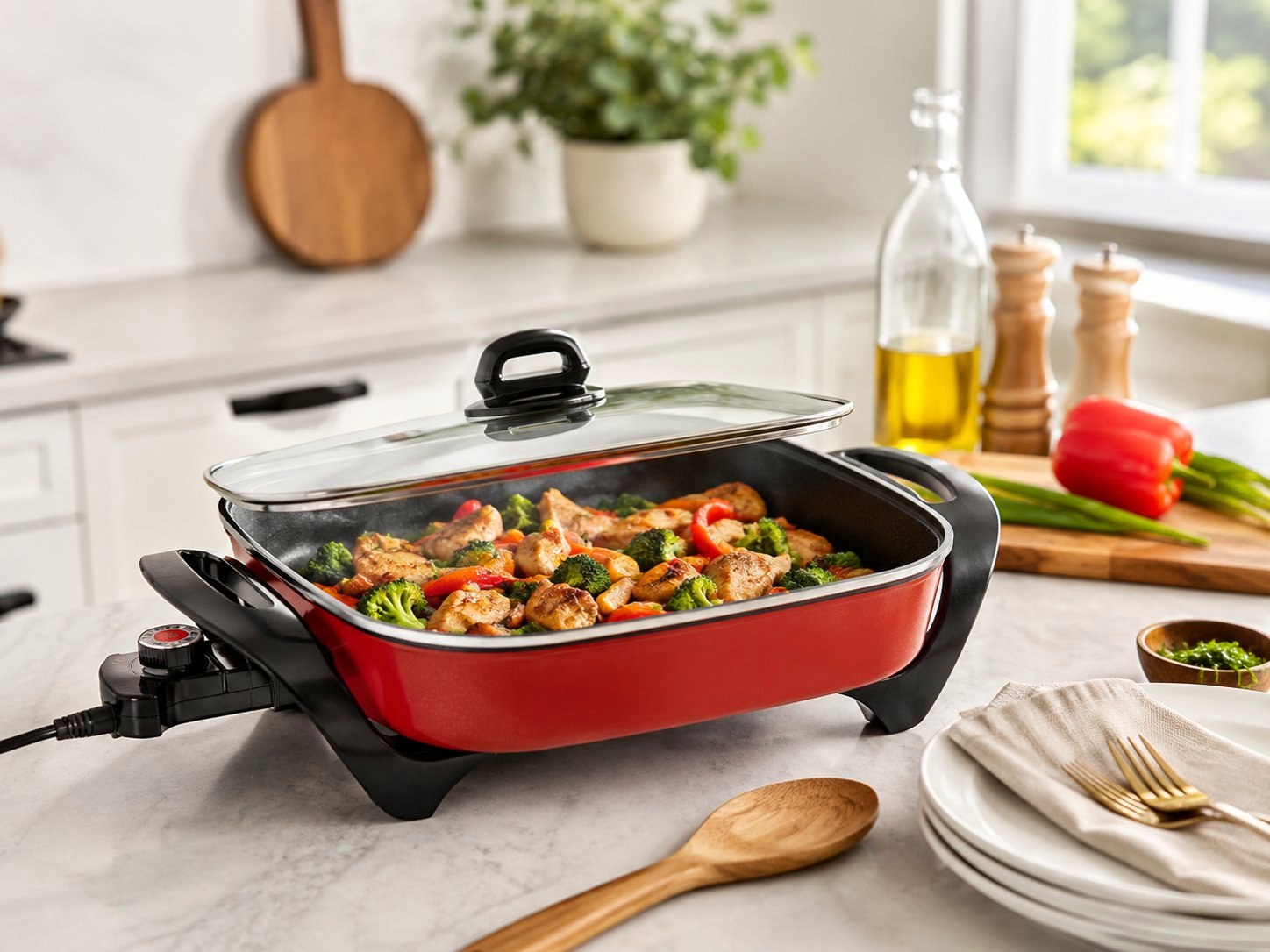 Allendale Home Electric Skillet cooking a meal